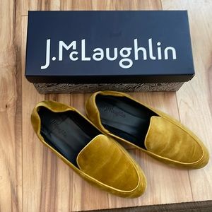 J. McLaughlin size 7.5 mustard seed slip on loafers used made in Spain